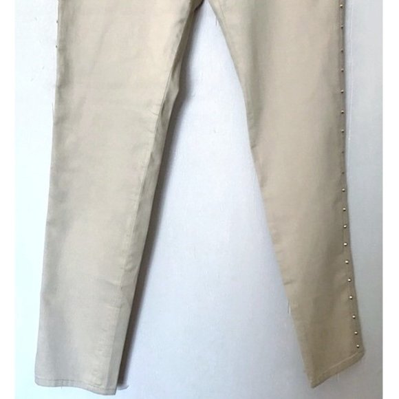 H&M LOW RISE SKINNY ANKLE JEANS BEIGE GOLD STUDDED LEGS SZ 33 NWT - Picture 6 of 10